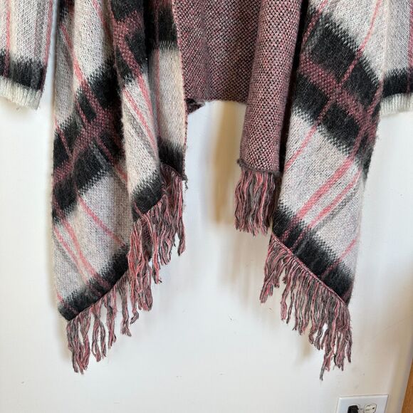 LUCKY BRAND Women MEDIUM Pink Wool Mohair Blend Brush Plaid Open Front Cardigan - Picture 6 of 14